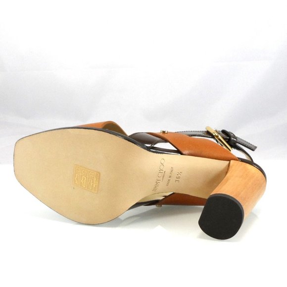 NIB$945 JIMMY CHOO Aix 85 Cross Strap Slingback Sandals Brown Mix Leather 36.5 - Picture 13 of 16